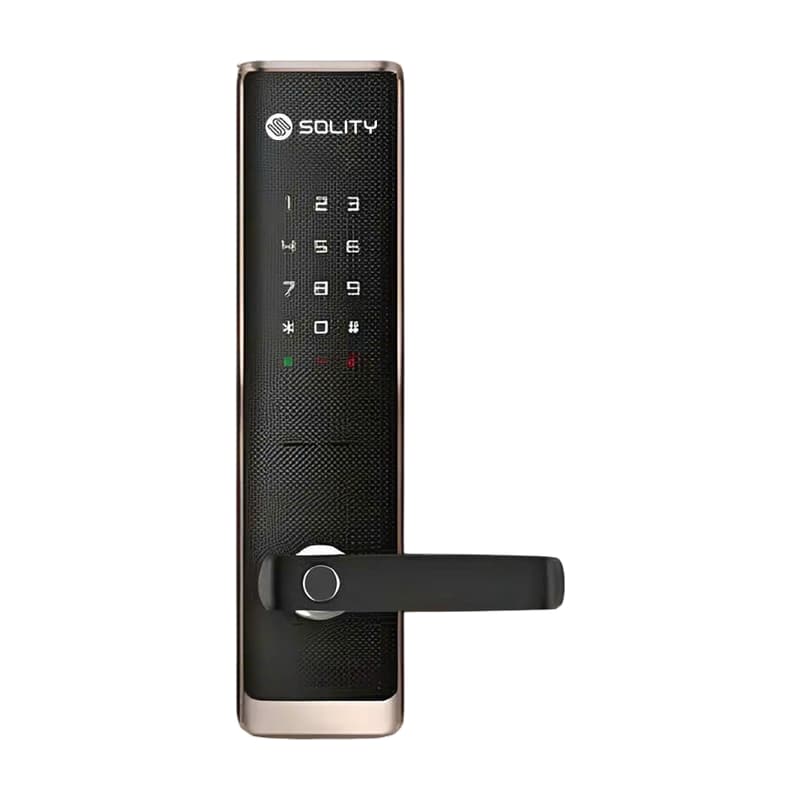 Khóa Cửa Vân Tay Điện Tử Solity GM-7000BK trên nền trắng, ảnh đúng sản phẩm từ hãng