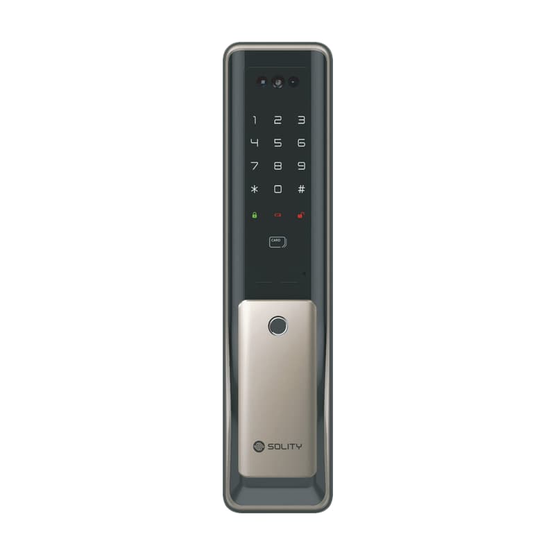 Khóa cửa điện tử nhận diện khuôn mặt Solity GP-6000BAK trên nền trắng, ảnh đúng sản phẩm từ hãng