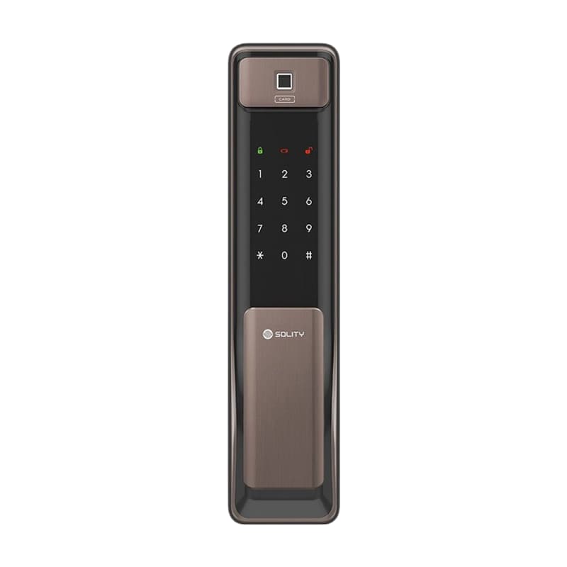 Khóa cửa điện tử vân tay Solity GSP-2000BK trên nền trắng, ảnh đúng sản phẩm từ hãng