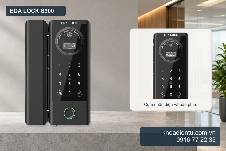 Eda Lock S900 và chi tiết cụm nhận diện, bàn phím phóng to từ ảnh gốc