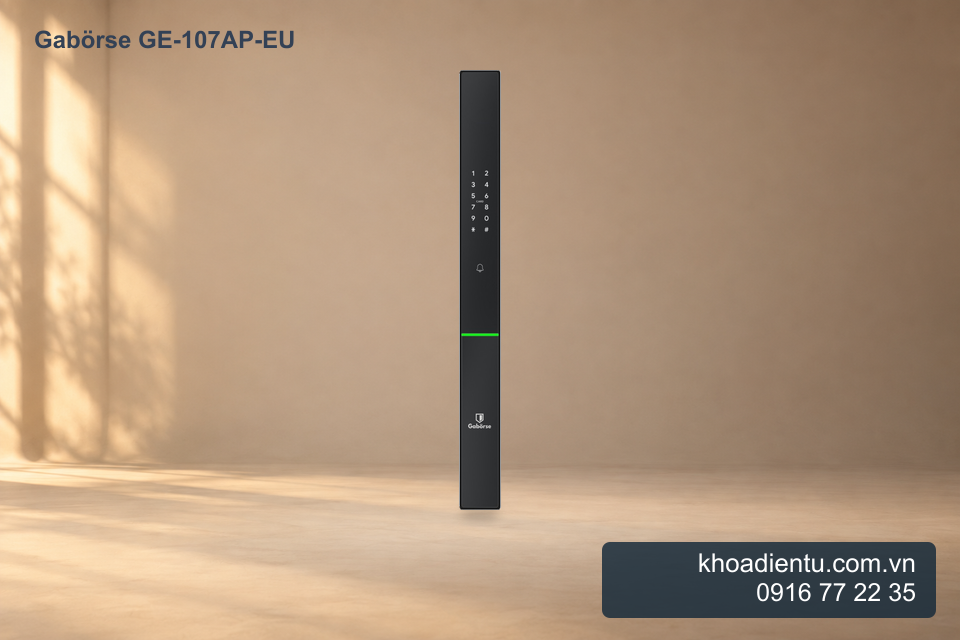 Khóa cửa vân tay Gabörse GE-107AP-EU trong studio be với ánh sáng ấm