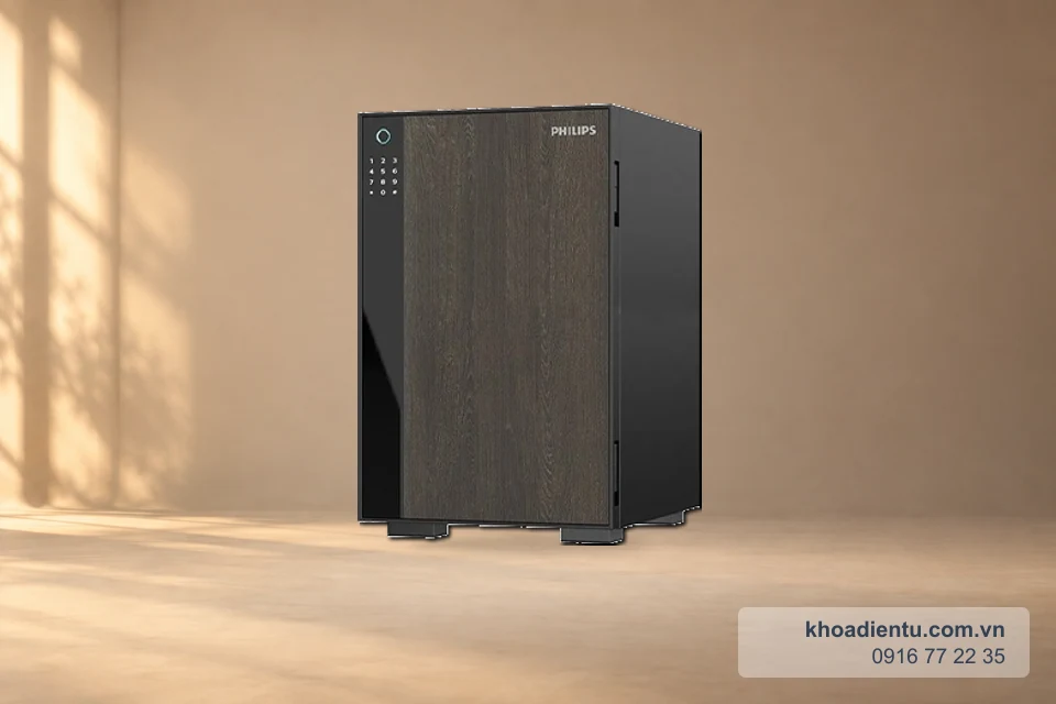 Két chống cháy Philips SBX500-9BU ( Kt: 942*600*614mm) trên nền studio be với ánh sáng ấm
