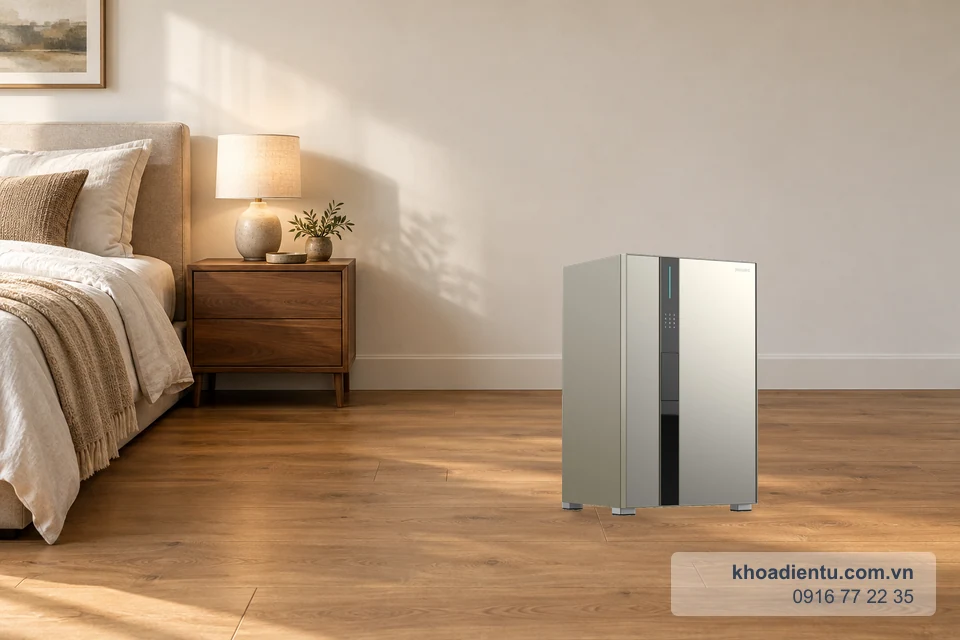 Két sắt cao cấp Philips Valis-8BU (875*530*480mm) đặt trên sàn tại phòng ngủ hiện đại