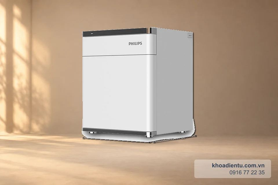 Két sắt thông minh Philips SBX301-5PC ( 500*430*380) trên nền studio be với ánh sáng ấm
