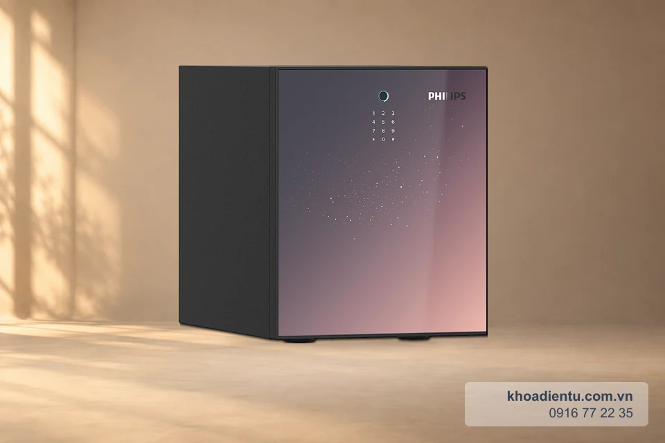 Két thông minh Philips SBX501-4C0 ( Kt: 450.8*370*511.9mm) trên nền studio be với ánh sáng ấm