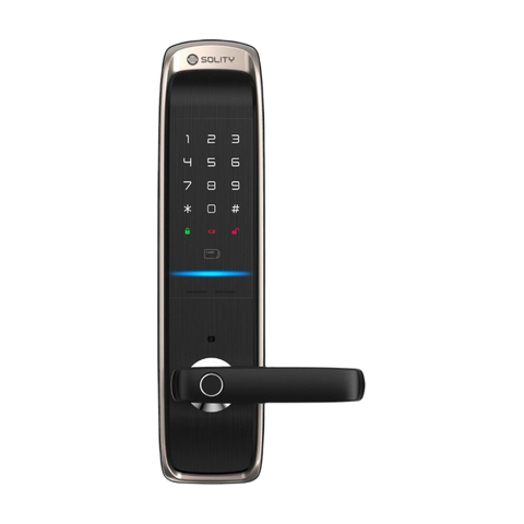 Khóa cửa điện tử vân tay Solity GM-6000BK trên nền trắng, ảnh đúng sản phẩm từ hãng