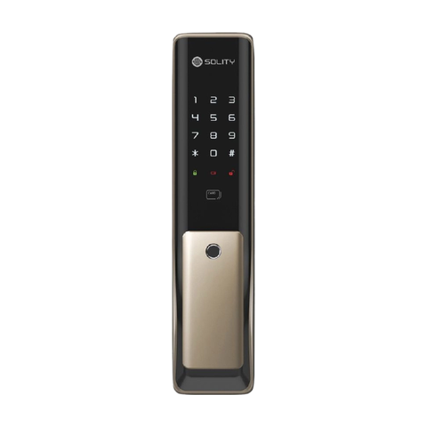 Khóa cửa điện tử vân tay Solity GP-6000BK trên nền trắng, ảnh đúng sản phẩm từ hãng