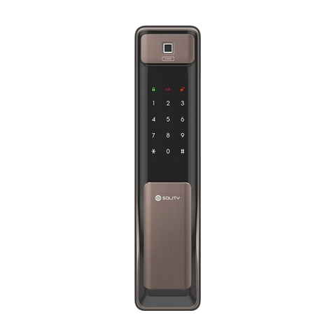 Khóa cửa điện tử vân tay Solity GSP-2000BK trên nền trắng, ảnh đúng sản phẩm từ hãng