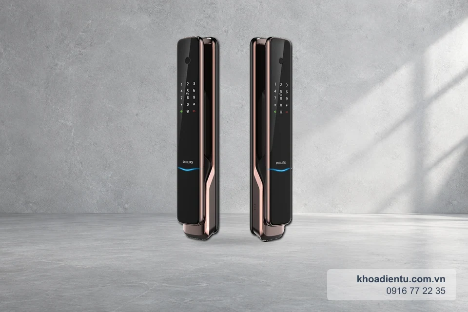 Khóa cửa vân tay Philips 9300 trên nền studio bê tông sáng
