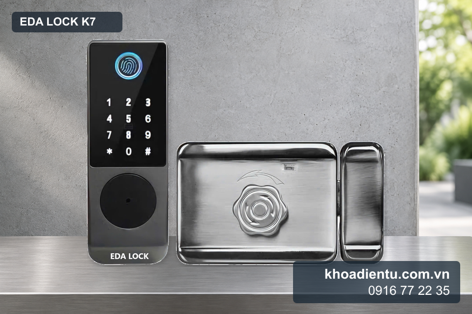 Bộ khóa cổng Eda Lock K7 và các thành phần trong ảnh gốc