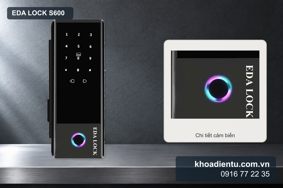 Cận cảnh bàn phím và cảm biến vân tay Eda Lock S600