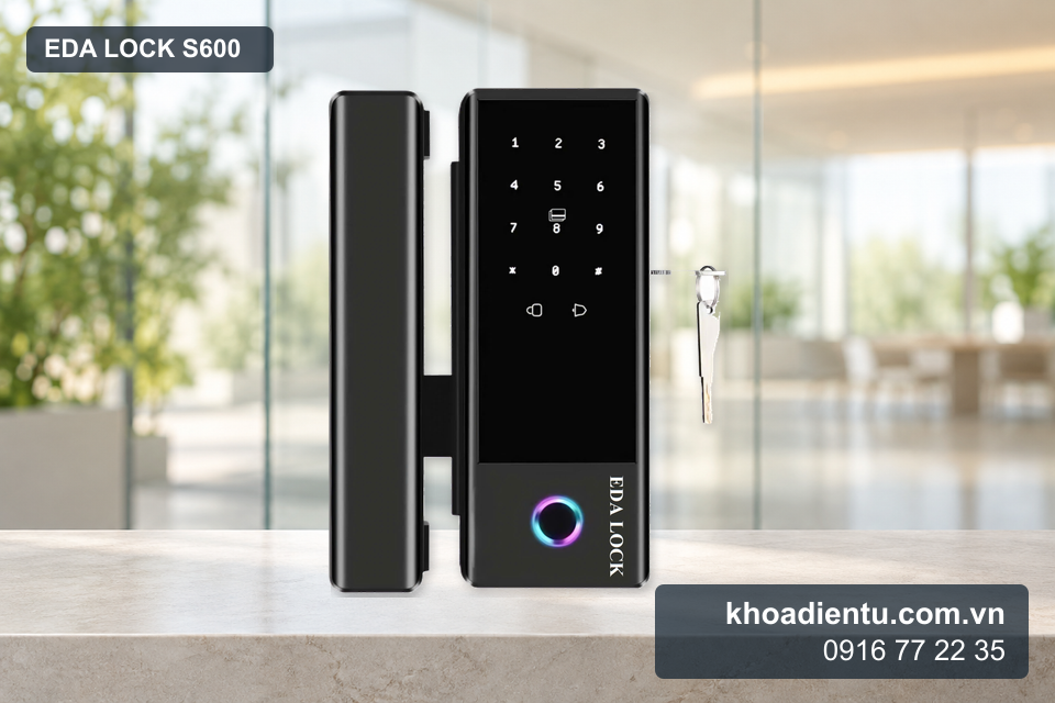 Bộ khóa cửa kính Eda Lock S600 trong bối cảnh văn phòng