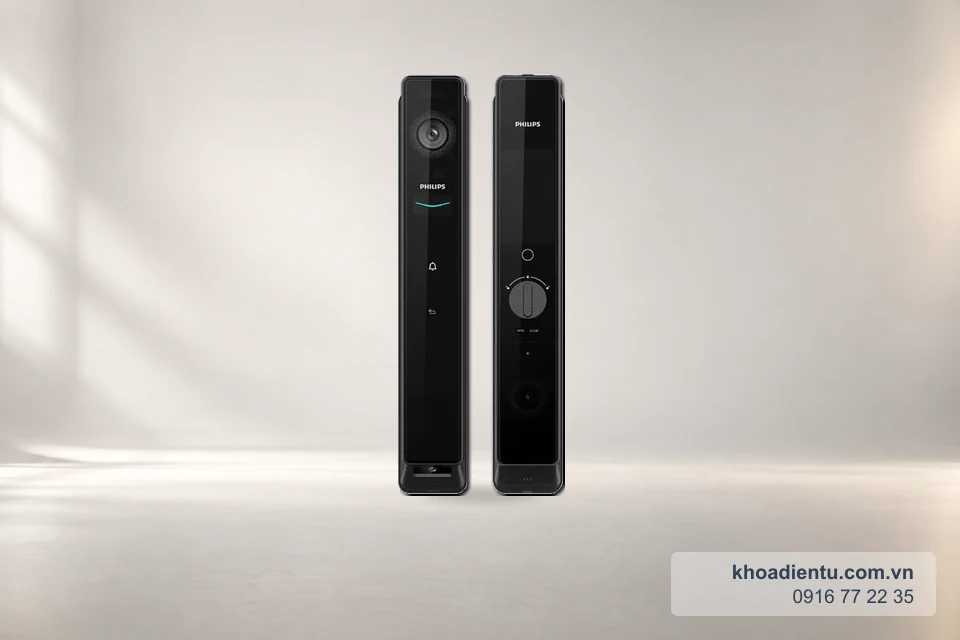 Khóa nhận diện khuôn mặt Philips DDL902-MFVP-11HWS trên nền studio trắng kem