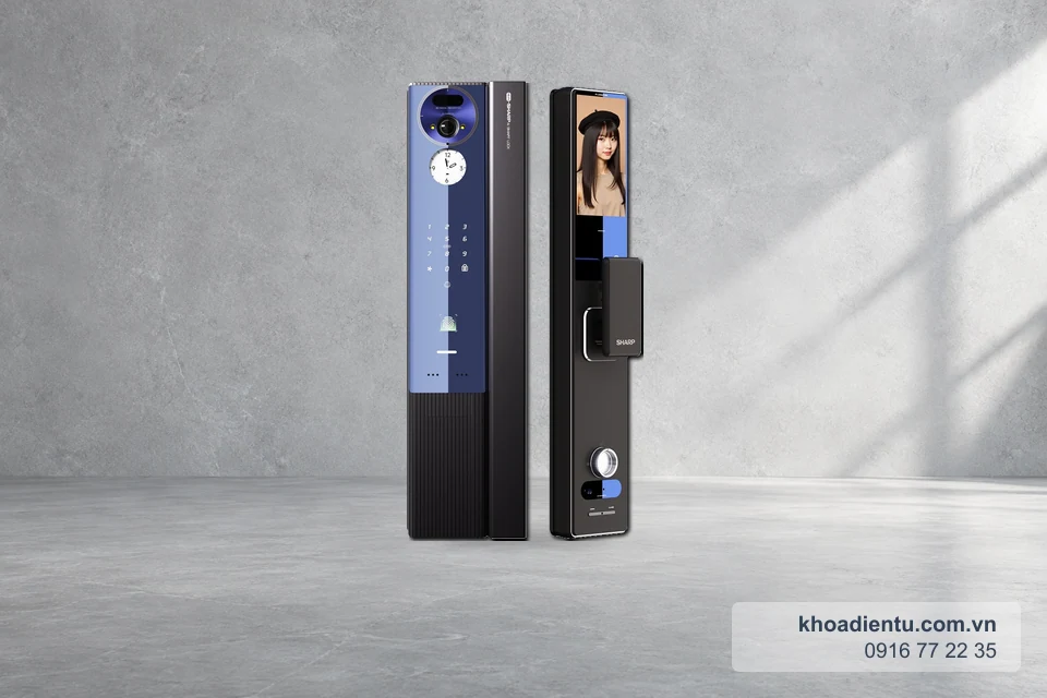 Khóa nhận diện khuôn mặt Sharp H5-FV (Nhật) trên nền studio bê tông sáng
