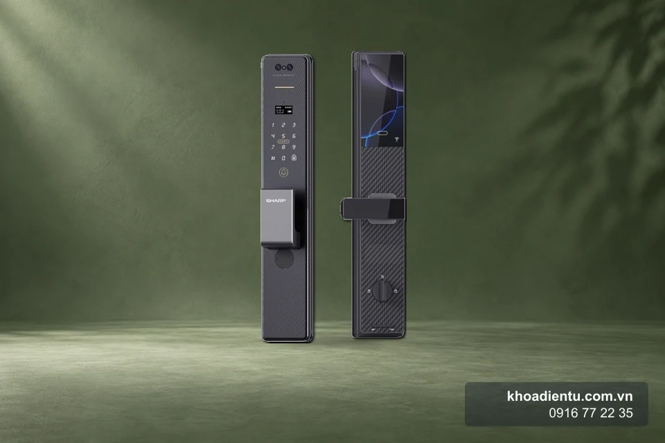 Khóa nhận diện khuôn mặt Sharp R3-FV (Nhật) trên nền studio xanh trầm