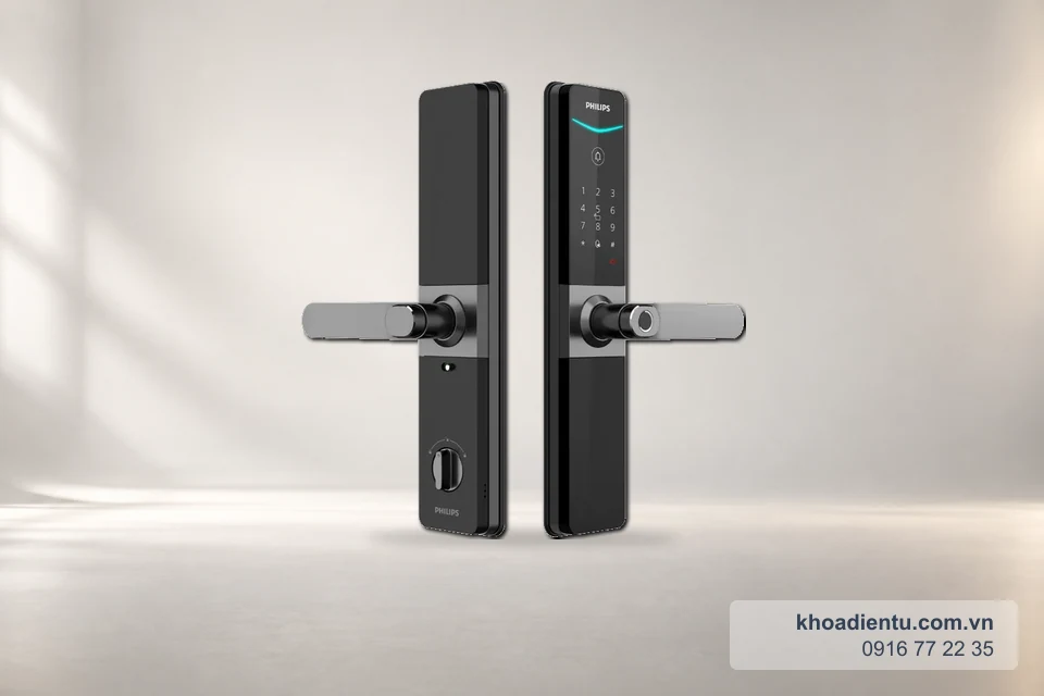 Khóa vân tay Philips DDL610-5HBS trên nền studio trắng kem