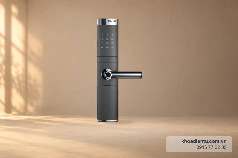 Khóa vân tay Siemens E327 (Đức) trên nền studio be với ánh sáng ấm