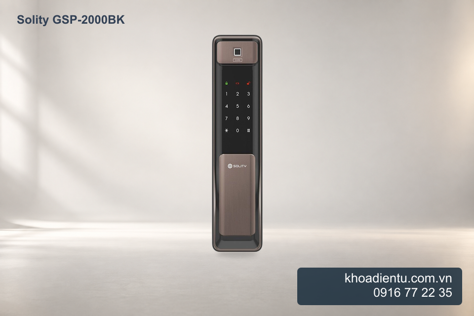 Khóa cửa điện tử vân tay Solity GSP-2000BK trong studio trắng kem